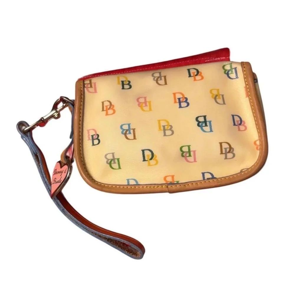 Flawed Gem! Dooney & Bourke Multicolor DB Monogram Wristlet Coated Canvas Heart